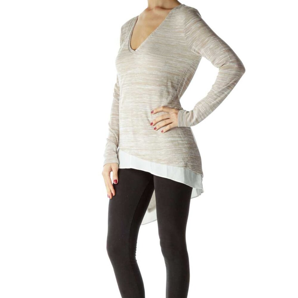 White House Black Market Beige Mottled Layered Knit - Picture 2 of 3